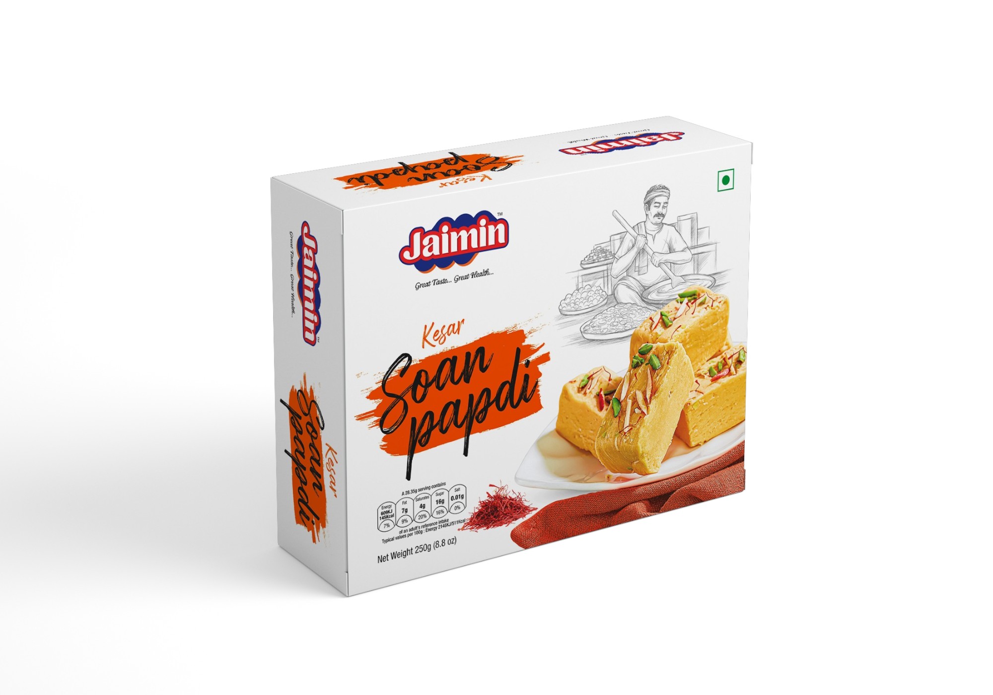 white-Photoroom (2) Jaimin Soan papdi kesar - 250g - Image 1