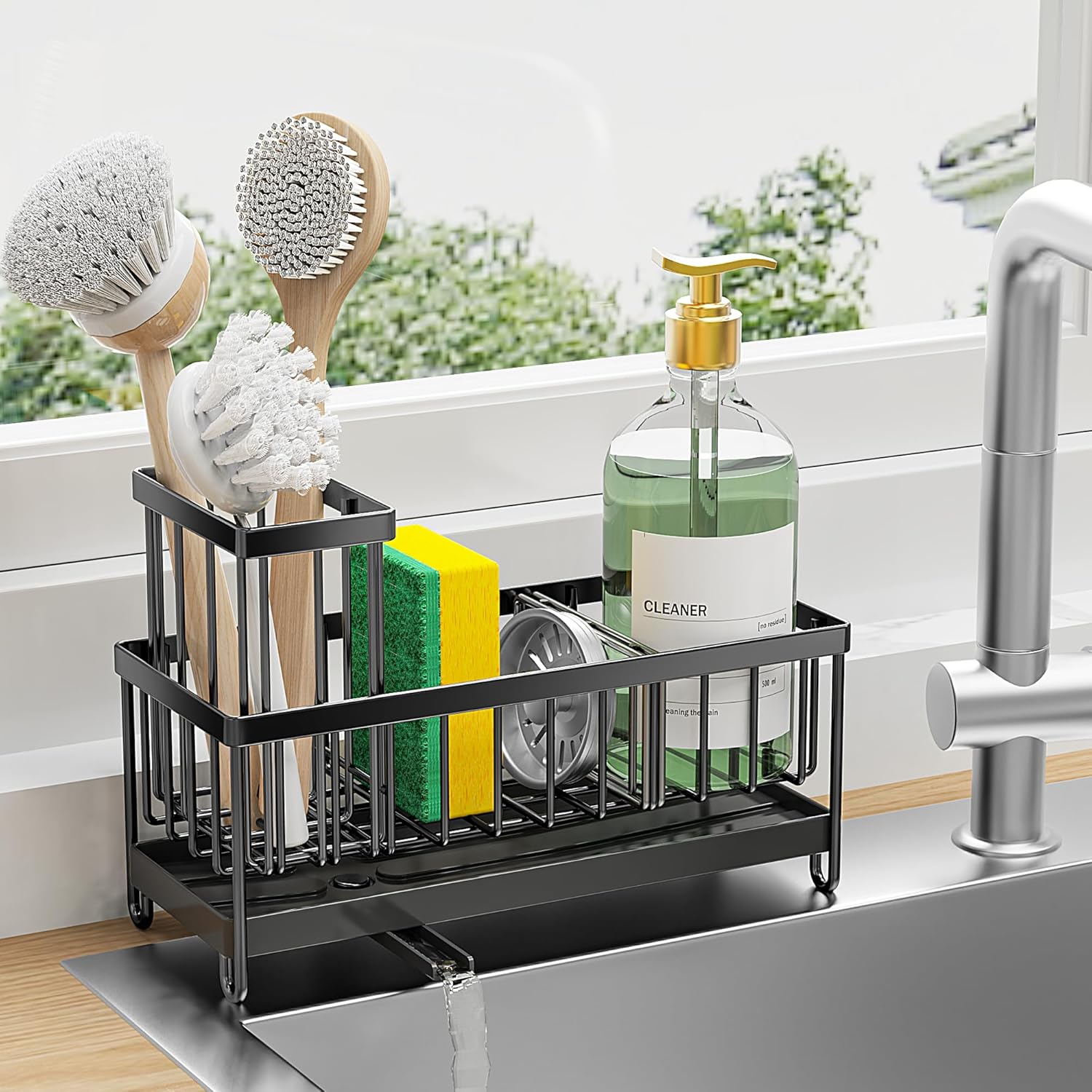 Sink caddy kitchen organiser for sponge scrubber and dishwashing accessories
