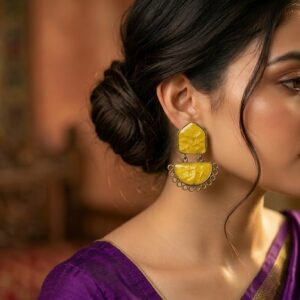 Handcrafted Boho Statement Earrings with yellow Accents