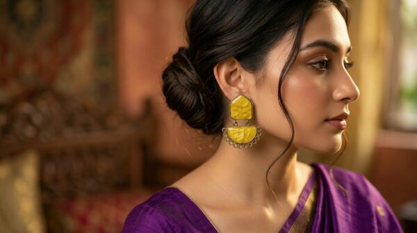 Handcrafted Boho Statement Earrings with yellow Accents