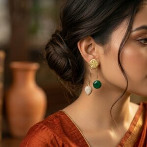 Brass Handmade Resin Stone Stud Earrings