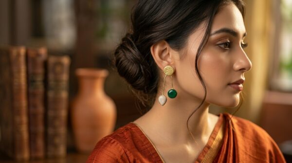 Brass Handmade Resin Stone Stud Earrings