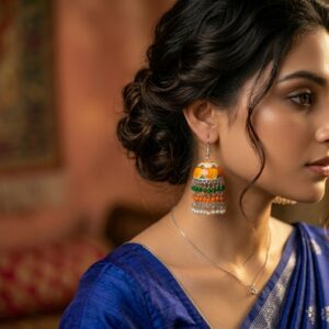 Handmade Multicolor Meenakari Work Pearl Jhalar Jhumka Earring