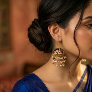 Handpainted Meenakari Work Layered Pearl Fitting Jhumka