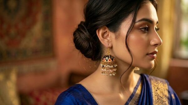 Handpainted Meenakari Work Layered Pearl Fitting Jhumka