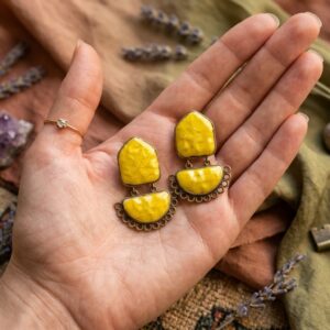 Handcrafted Boho Statement Earrings with yellow Accents