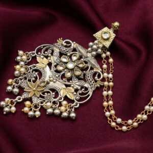 Oxidised Dual Tone Kundan Peal Jewellery Earring With Detachable Peal Earring Chain