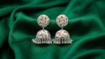 Handpainted Meenakari Work White Flower Design With Pearl Ghunghru Jhumka
