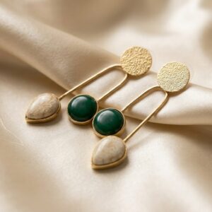 Brass Handmade Resin Stone Stud Earrings