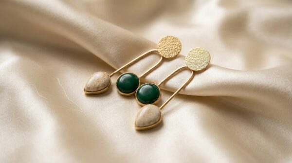 Brass Handmade Resin Stone Stud Earrings