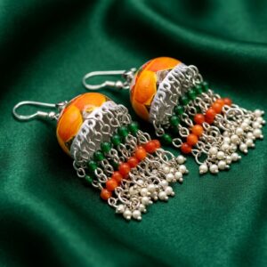 Handmade Multicolor Meenakari Work Pearl Jhalar Jhumka Earring