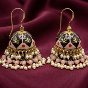Handpainted Meenakari Work Layered Pearl Fitting Jhumka