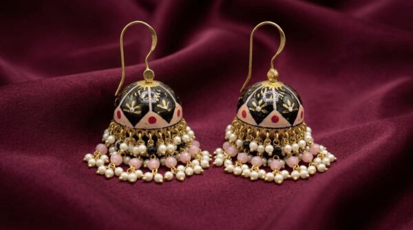 Handpainted Meenakari Work Layered Pearl Fitting Jhumka