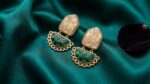Handcrafted Boho Statement Earrings with Green and White Accents