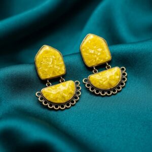 Handcrafted Boho Statement Earrings with yellow Accents