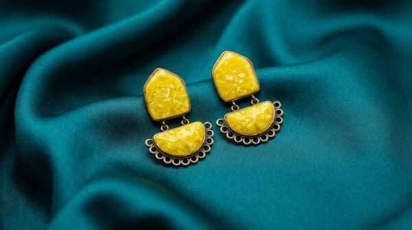 Handcrafted Boho Statement Earrings with yellow Accents