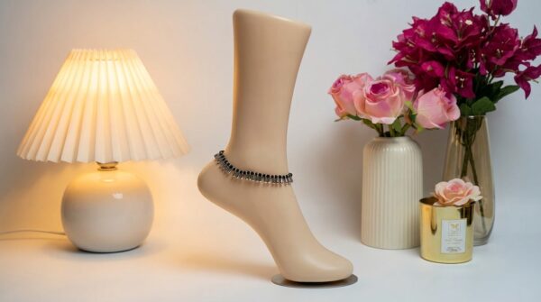 German Black Bead With Silver Ghunghru Pair of Anklet