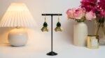 Handmade Brass Hook Earrings With Green Stone