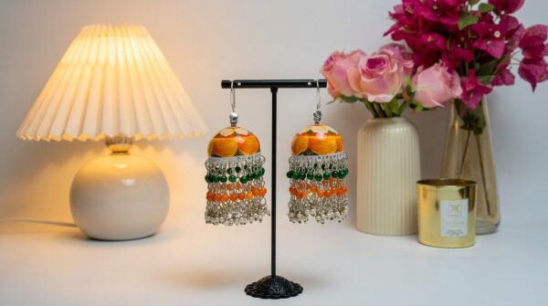 Handmade Multicolor Meenakari Work Pearl Jhalar Jhumka Earring