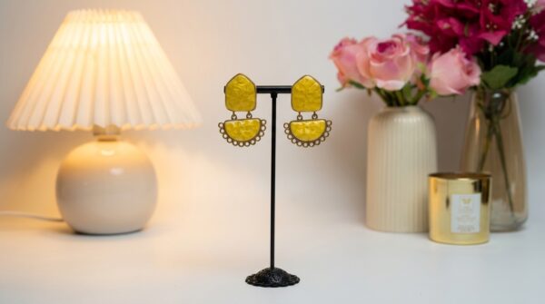 Handcrafted Boho Statement Earrings with yellow Accents