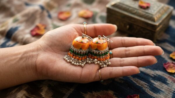 Handmade Multicolor Meenakari Work Pearl Jhalar Jhumka Earring