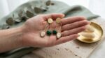 Brass Handmade Resin Stone Stud Earrings
