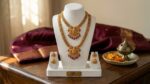 Royal Long Necklace With Lakshmi Pendent and Red Pearl Plus Earrings
