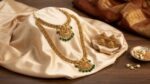 Royal Long Necklace With Lakshmi Pendent and Green Pearl Plus Earrings