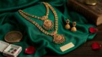 Royal Long Necklace With Peacock Pendent and Green Pearl Plus Earrings