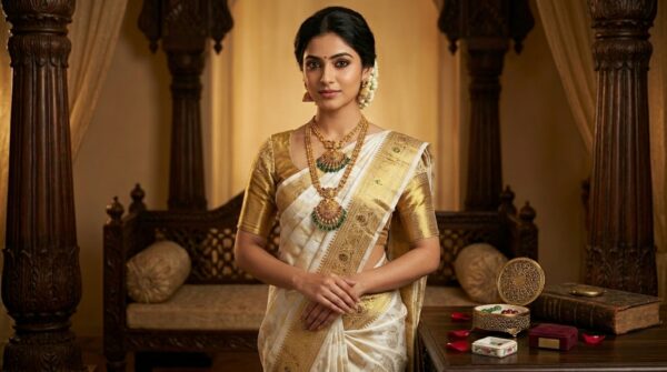 Royal Long Necklace With Peacock Pendent and Green Pearl Plus Earrings