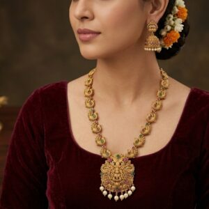 Royal Peacock design Necklace with Lakshmi Pendent Plus earrings