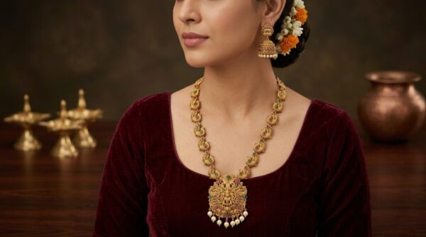 Royal Peacock design Necklace with Lakshmi Pendent Plus earrings
