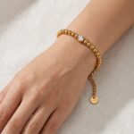 Ball Bead & CZ Accent Stainless Steel Bracelet