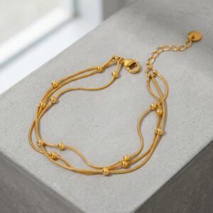 Triple Layer Chain & Bead Bracelet