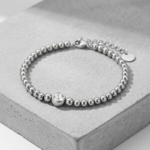 Ball Bead & CZ Accent Stainless Steel Bracelet