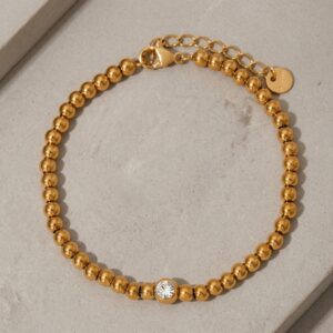 Ball Bead & CZ Accent Stainless Steel Bracelet