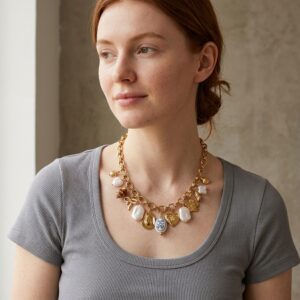 Gold Eclectic Multi-Charm Statement Necklace