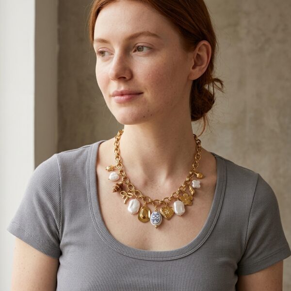 Gold Eclectic Multi-Charm Statement Necklace