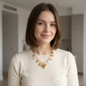 Gold Love Heart Multi-Charm Paperclip Chain Necklace