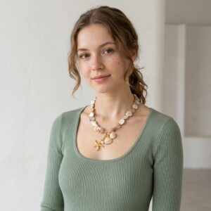 Natural Baroque Shell Bead & Gold Starfish Charm Necklace