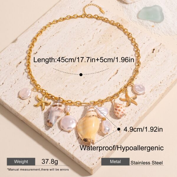 Gold Ocean Shell & Pearl Charm Statement Necklace