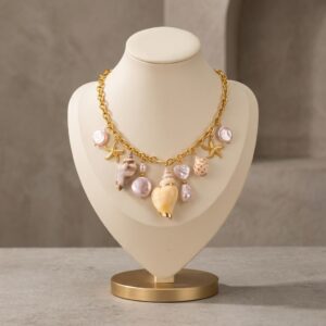 Gold Ocean Shell & Pearl Charm Statement Necklace