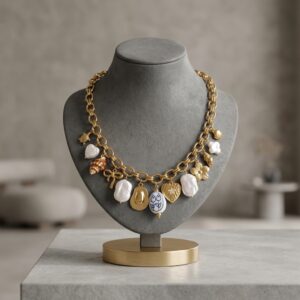 Gold Eclectic Multi-Charm Statement Necklace