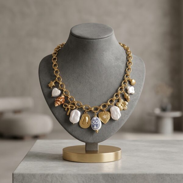 Gold-tone eclectic multi-charm statement necklace - SunShoppers UK