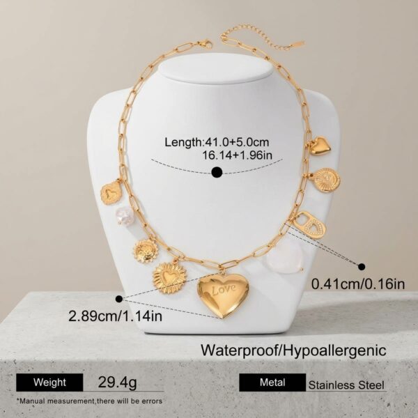 Gold-tone love heart multi-charm paperclip necklace - SunShoppers UK