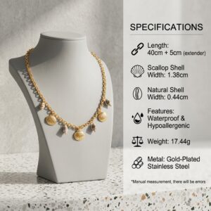 Gold Scallop Shell & Conch Charm Chain Necklace