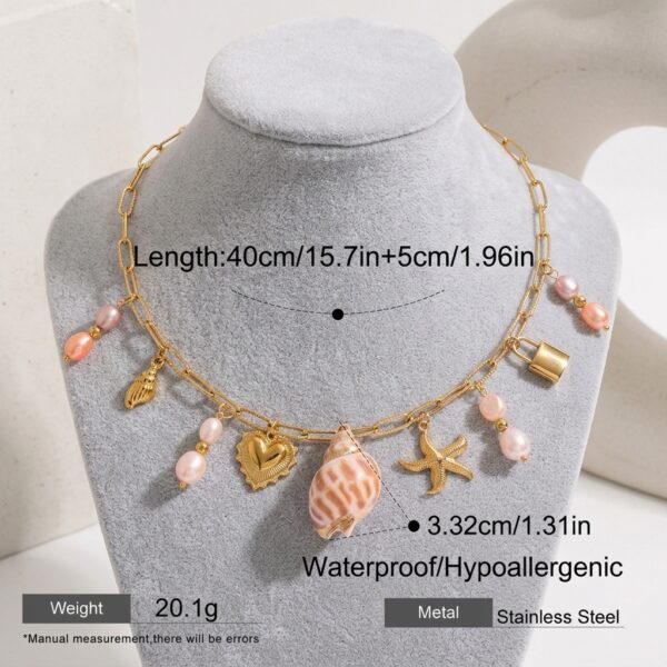 Gold-tone pink pearl conch shell charm necklace - SunShoppers UK