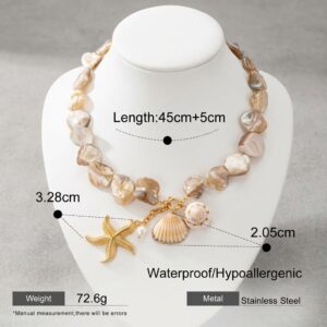 Natural Baroque Shell Bead & Gold Starfish Charm Necklace