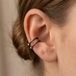 Double hoop non-piercing ear cuff black - SunShoppers UK