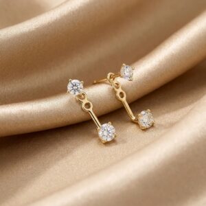 Double Stone Adjustable Ear Jacket Drop Stud Earrings